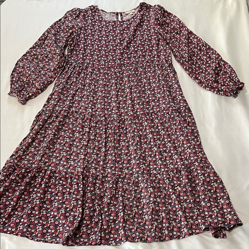 Easel Los Angeles Purple/Floral Print Long Sleeve Maxi Dress